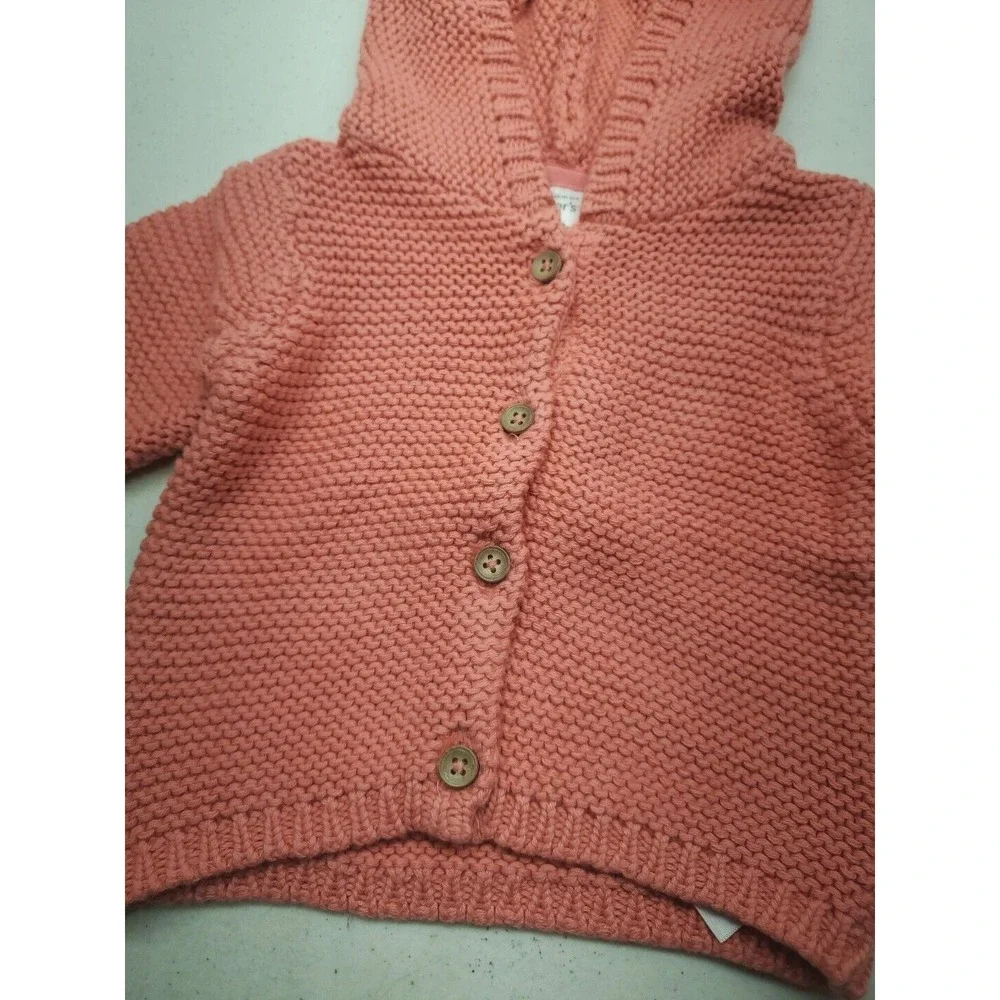 Carter's Girls' Coral Pink Hooded Knit Sweater w/Bear Ears Size 6m NEW!